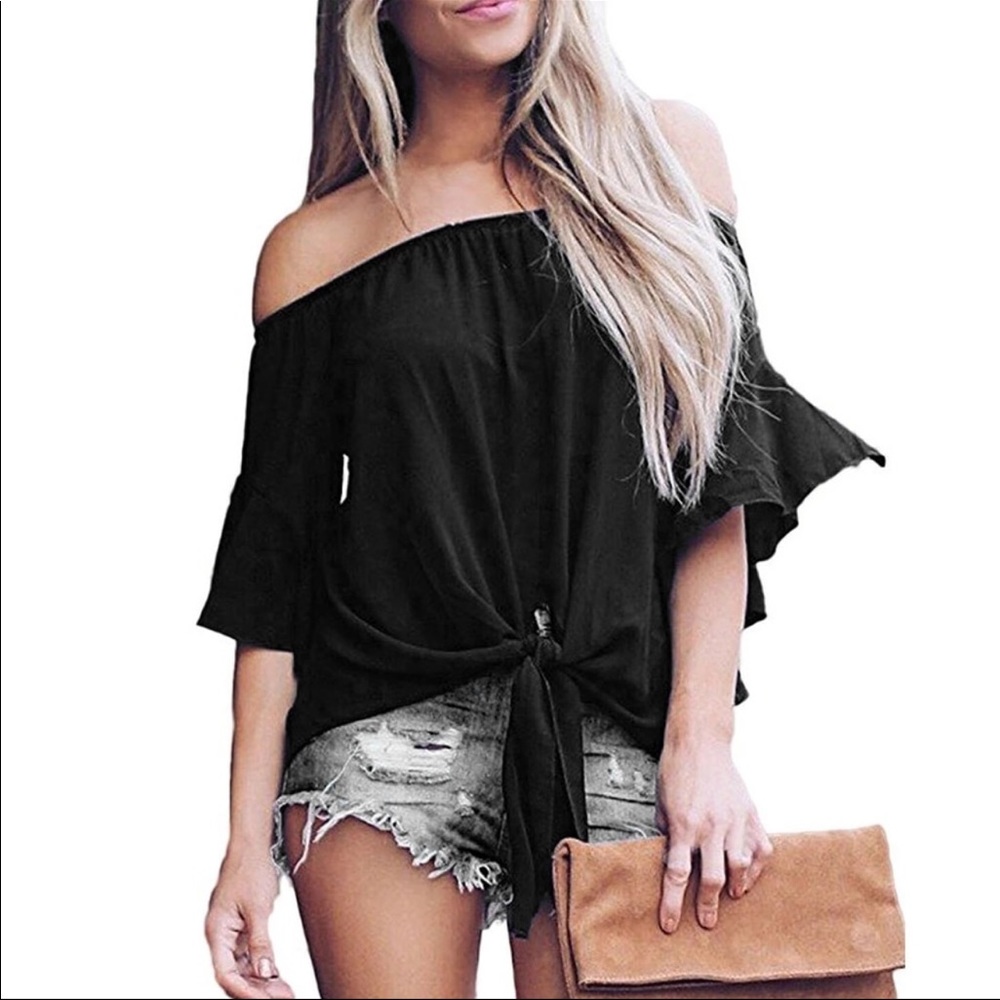 ππ₯ Restocked! Off Shoulder Knot Tie Top - Picture 2 of 4